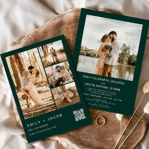 Invitation Emerald Green Cinq 5 Photo Code QR Mariage