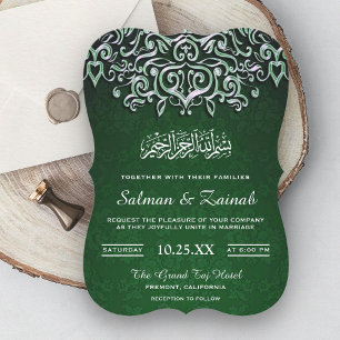 Invitation Emerald Green Damask Mariage musulman islamique