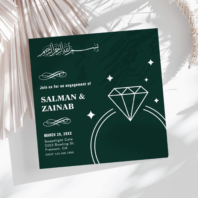 Invitation Emerald Green Diamond Ring Muslim Engagement (Créateur téléchargé)
