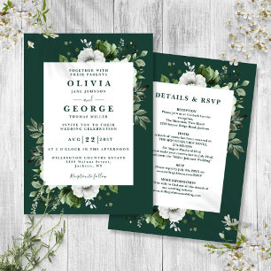 Invitation Emerald Green Élégant Floral Tout en un Mariage