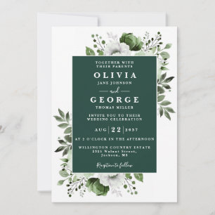 Invitation Emerald Green Élégant Floral Tout en un Mariage
