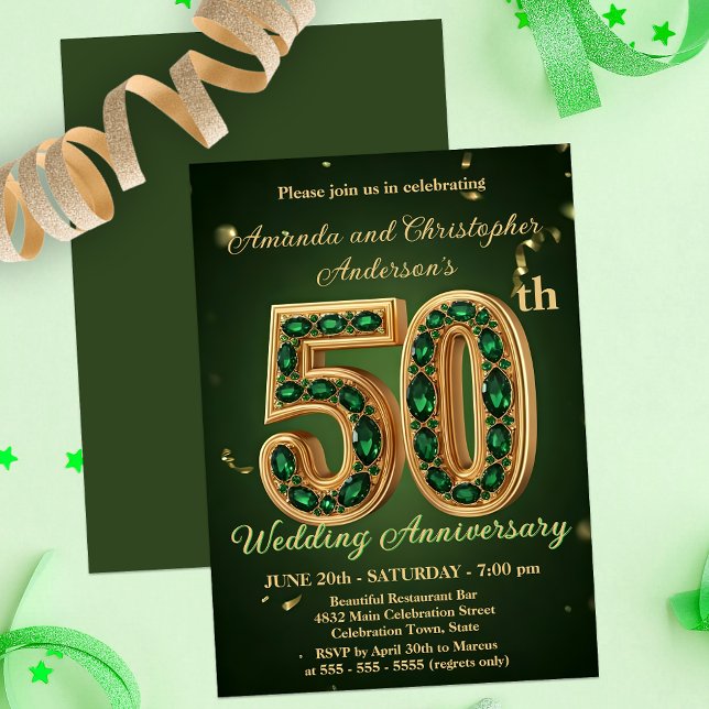 Invitation Emerald Green et Gold 50e anniversaire de Mariage (Créateur téléchargé)