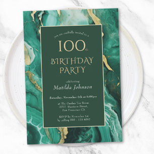 Invitation Emerald Green et Gold Agate 100e anniversaire