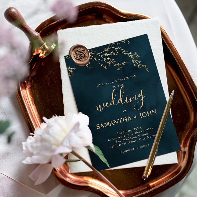 Invitation Emerald Green et Gold Botanical Mariage élégant (Créateur téléchargé)