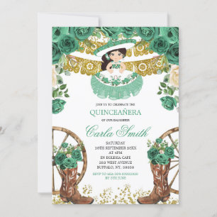Invitation Emerald Green et Gold Charra Mis Quince