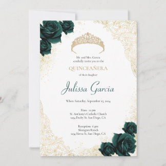 Invitation Emerald Green et Gold Quinceanera