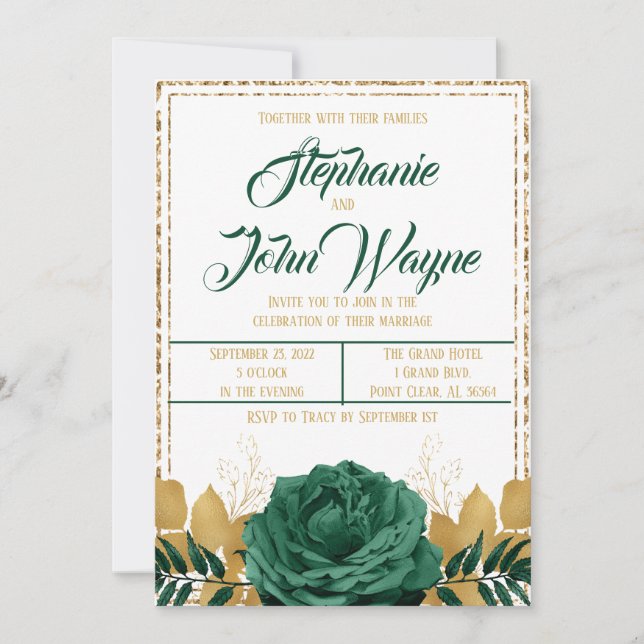 Invitation Emerald Green et Mariage Gold (Devant)