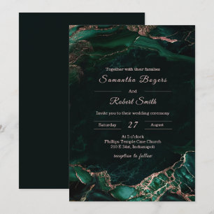 Invitation Emerald Green et Rose Gold Mariage