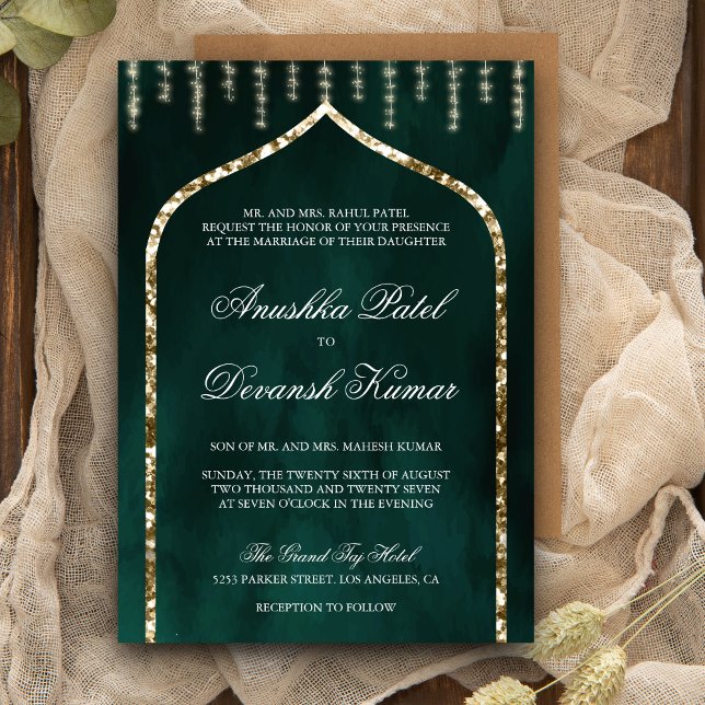 Invitation Emerald Green Ethnic Indian Arch Mariage (Créateur téléchargé)
