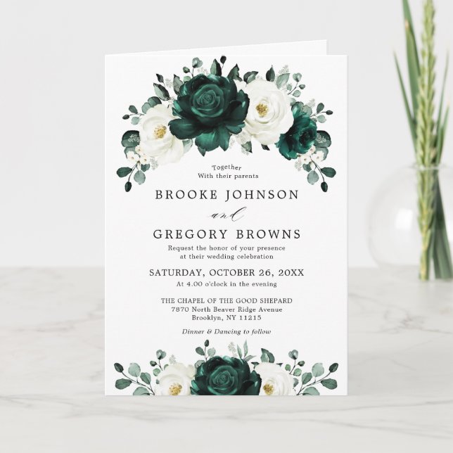 Invitation Emerald Green Eucalyptus Blanc Floral Mariage (Devant)