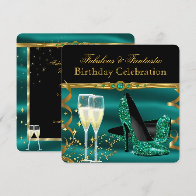 Invitation Emerald Green Fête d'anniversaire talons (Devant / Derrière)