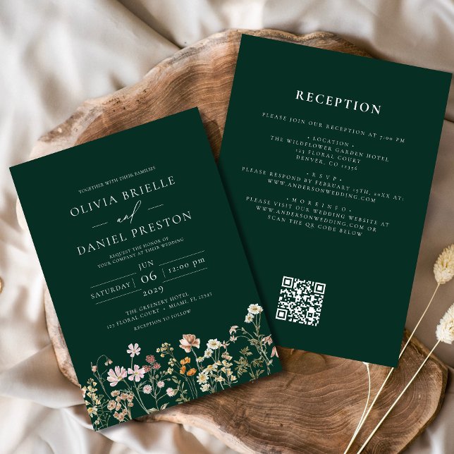Invitation Emerald Green Fleur sauvage en un Mariage (Créateur téléchargé)