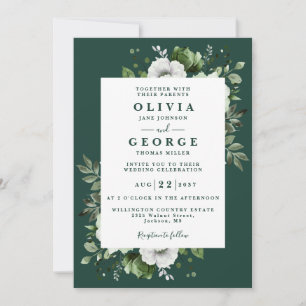 Invitation Emerald Green Floral Botanique Moderne Mariage