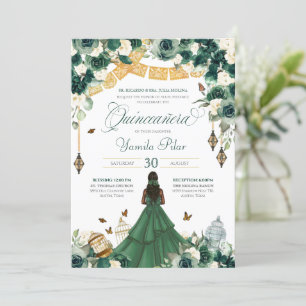 Invitation Emerald Green Floral Butterfly Elegant Quince 15e