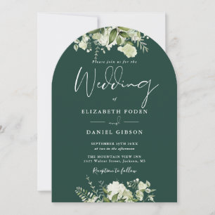 Invitation Emerald Green Floral Greenery QR Code Mariage Arc