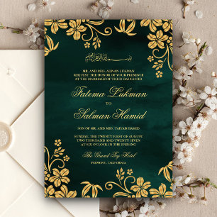 Invitation Emerald Green Floral Mariage musulman musulman isl