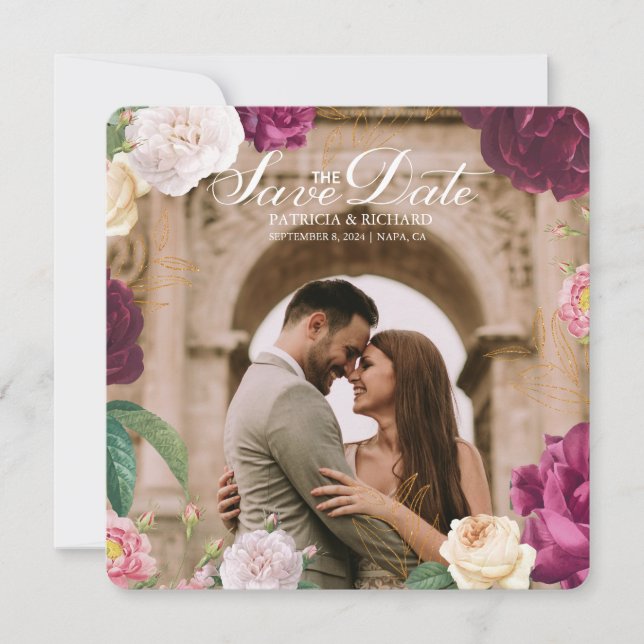 Invitation Emerald Green Floral Photo Wedding Enregistrer la  (Devant)