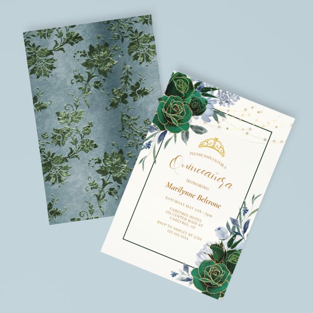 Invitation Emerald Green Floral Quinceañera (Créateur téléchargé)