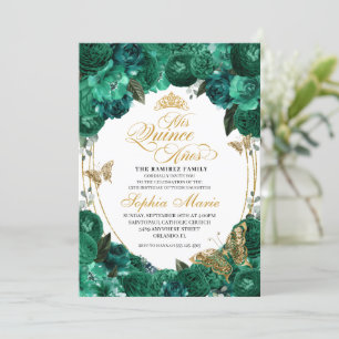 Invitation Emerald Green Floral Quinceanera Anniversaire
