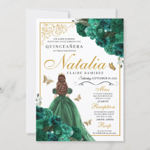 Invitation Emerald Green Floral Quinceanera Anniversaire