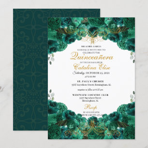 Invitation Emerald Green Floral Quinceanera Anniversaire