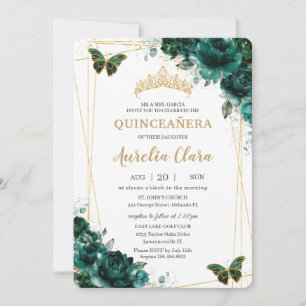 Invitation Emerald Green Floral Quinceanera Sweet 16 Annivers