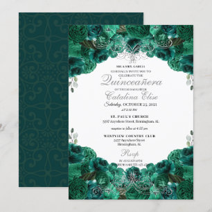 Invitation Emerald Green Floral Sweet 15 Quinceanera