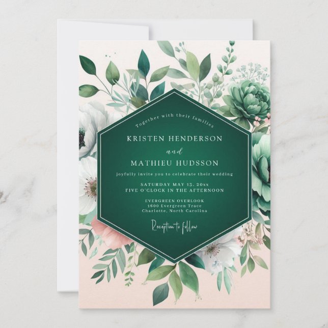 Invitation Emerald Green Flourishing Succulent Wedding (Devant)