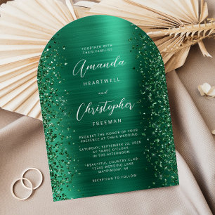 Invitation Emerald Green Glam brossé Mariage d'arc métallique