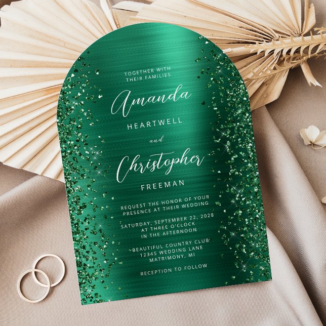 Invitation Emerald Green Glam brossé Mariage d'arc métallique (Créateur téléchargé)