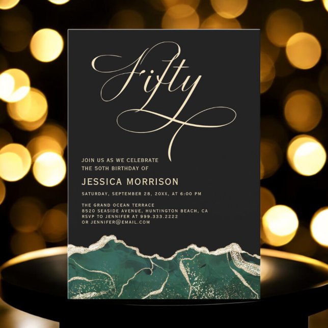 Invitation Emerald Green Gold Agate 50e Cinquante Anniversair (Créateur téléchargé)