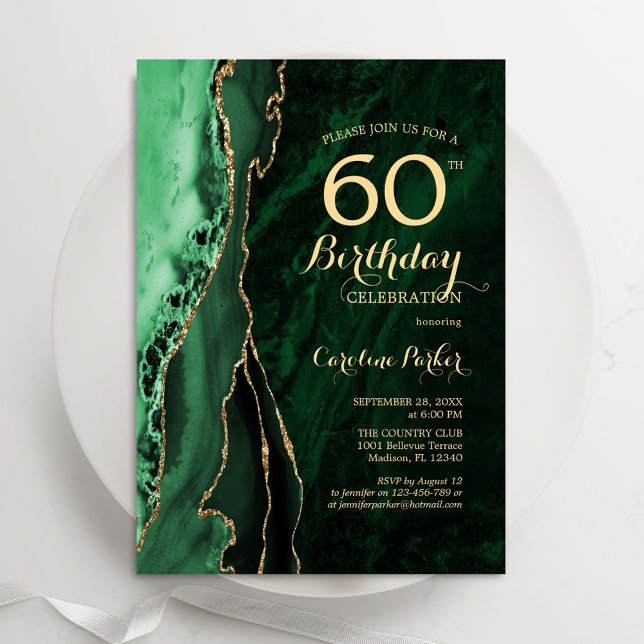 Invitation Emerald Green Gold Agate 60e anniversaire (Créateur téléchargé)