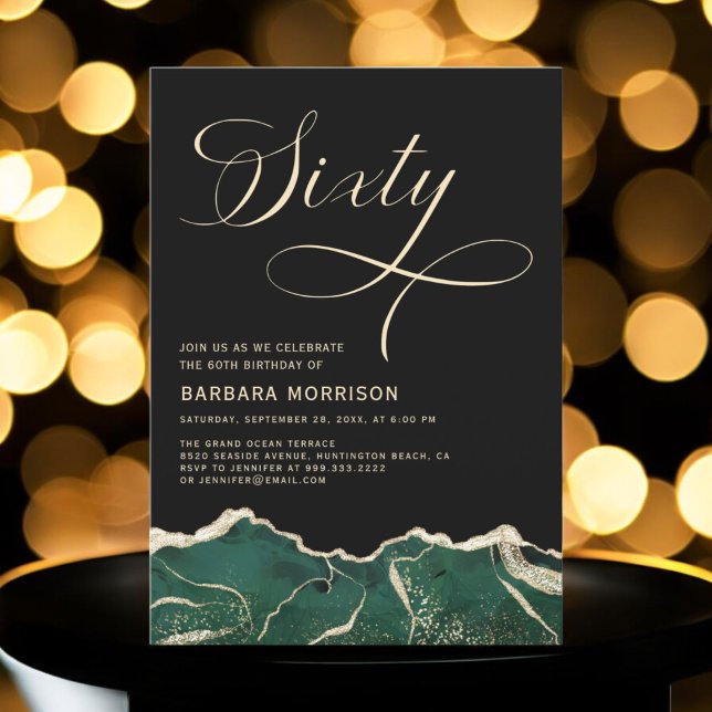 Invitation Emerald Green Gold Agate 60e Soixante Anniversaire (Créateur téléchargé)