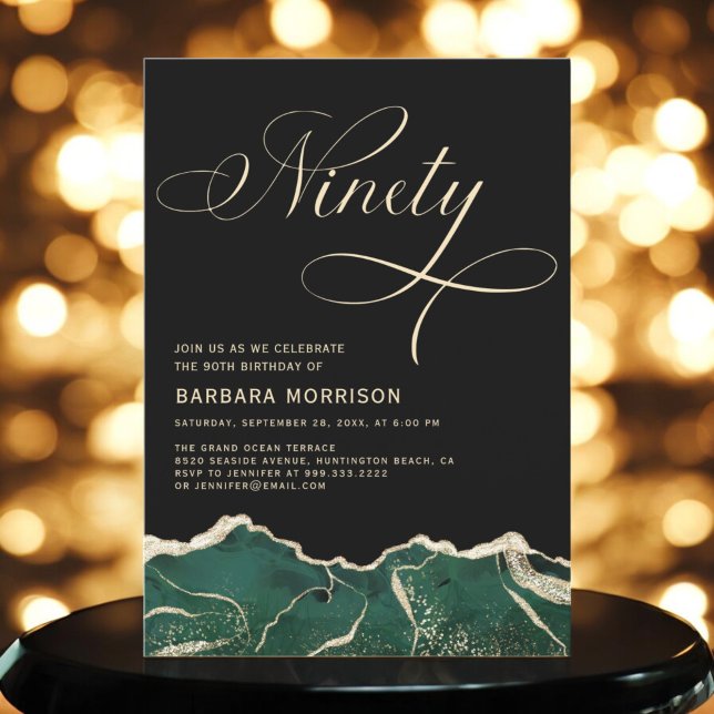 Invitation Emerald Green Gold Agate 90e 90e anniversaire (Créateur téléchargé)
