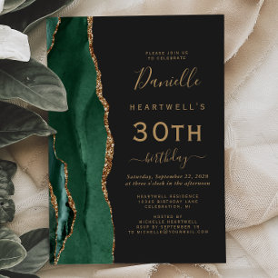 Invitation Emerald Green Gold Agate Dark 30th Birthday Party