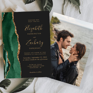 Invitation Emerald Green Gold Agate Photo Dark Mariage