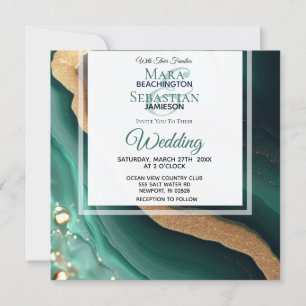 Invitation *~* EMERALD GREEN GOLD Agate RSVP QR AR66 Mariage