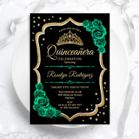 Emerald Green Gold Black Elegant Quinceanera