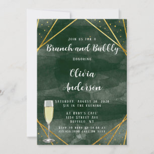 Invitation Emerald Green & Gold Brunch géométrique et Bubbly