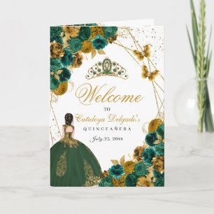 Invitation Emerald Green & Gold Butterfly Quinceanera Program