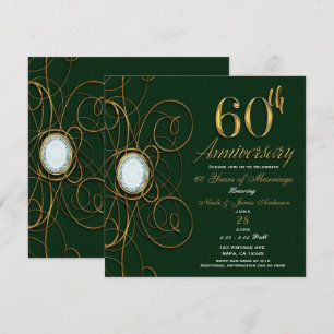 Invitation Emerald Green & Gold Diamond 60 60e anniversaire