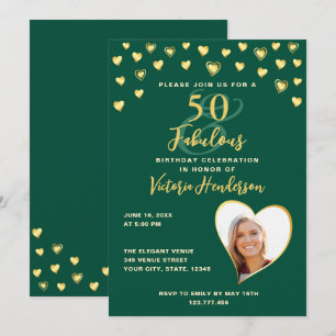 Invitation Emerald Green & Gold Elegant 50e anniversaire