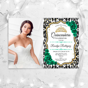 Invitation Emerald Green Gold Elegant Photo Quinceanera