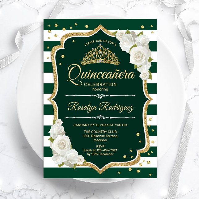 Invitation Emerald Green Gold Elegant Quinceanera (Créateur téléchargé)