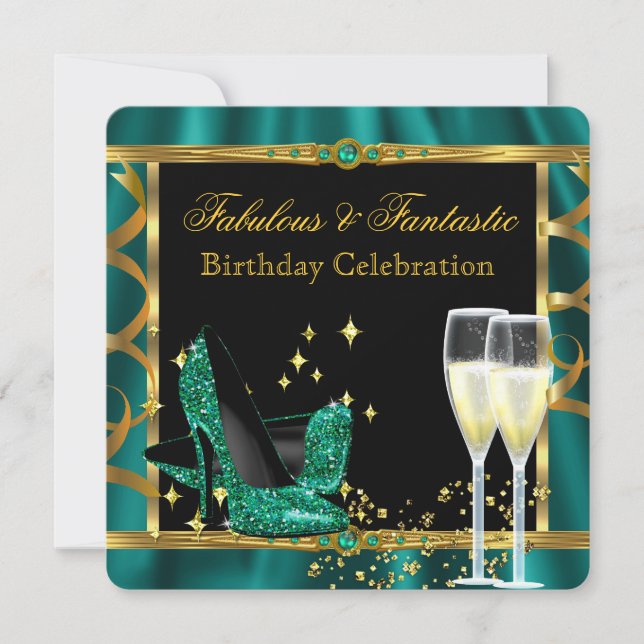 Invitation Emerald Green Gold Fabelle Heels Anniversaire fête (Devant)