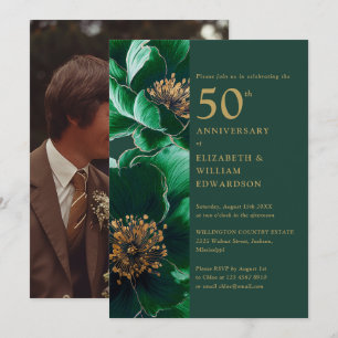 Invitation Emerald Green Gold Floral 50th Anniversary Photo