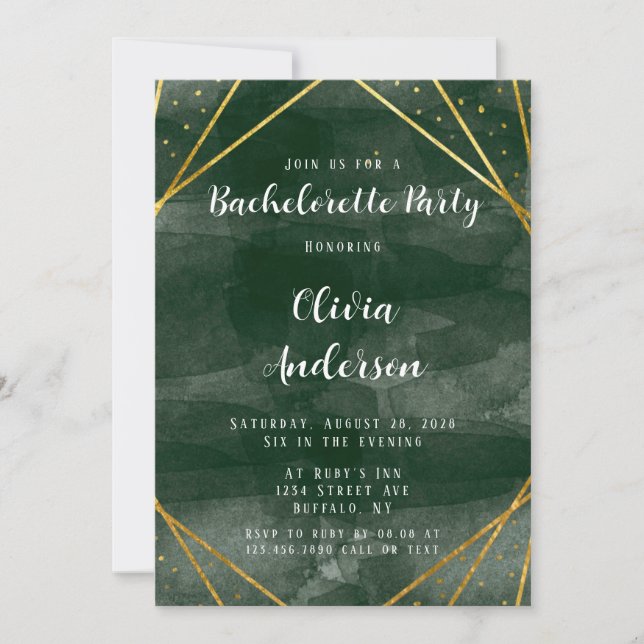 Invitation Emerald Green & Gold Geometry Bachelorette Party (Devant)