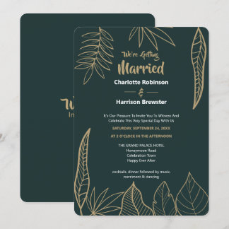 Invitation Emerald Green Gold Modern Drake Feuille Mariage