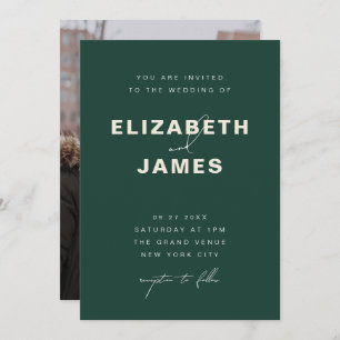 Invitation Emerald Green & Gold Modern minimaliste Mariage
