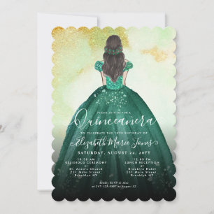 Invitation Emerald Green Gold Parties scintillant Princesse Q